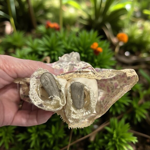 6.5” Porcelain Mouse Doll in Bonnet & Calico Dress – Cloth Body, Bisque Head/Han - Picture 5 of 8